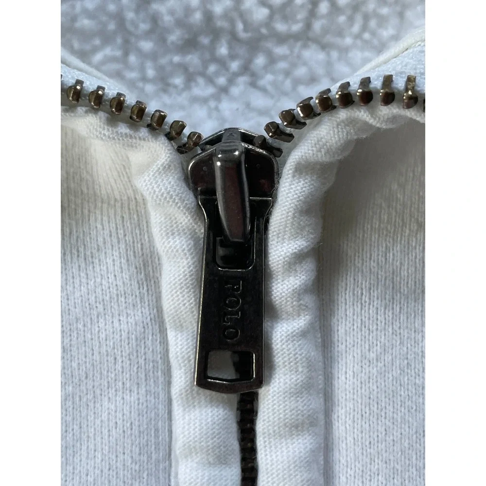 Polo Ralph Lauren Mens Large Quarter Zip Sweatshirt White Fleece Pullover